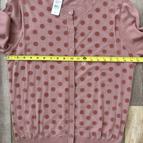Ann Taylor LOFT Cardigan Sweater Womens Size L Mauve Polka Dot Button Front NWT - Picture 7 of 7